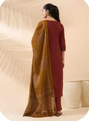 Maroon Cotton Kurta Set with Dupatta