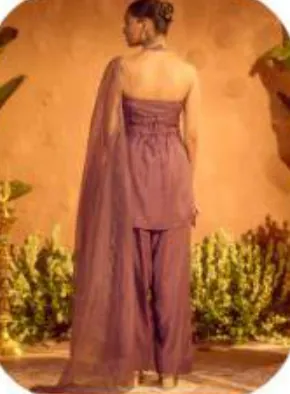 Mauve Embroidered Viscose Chanderi Kurta Set with Dupatta
