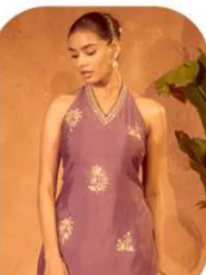 Mauve Embroidered Viscose Chanderi Kurta Set with Dupatta