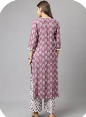Mauve Floral Print Cotton Kurti Palazzo Set