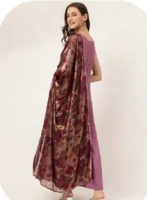 Mauve Poly Crepe Gown with Dupatta