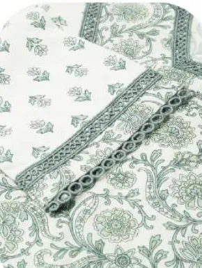 Mint Green Print Cotton Kurti Pant Set