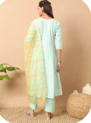Mint Lurex Cotton Kurta Set with Dupatta