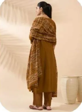 Mustard-Brown Cotton Kurta Set with Dupatta