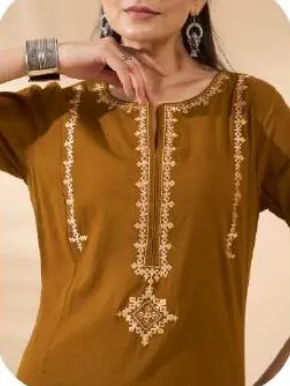 Mustard-Brown Cotton Kurta Set with Dupatta