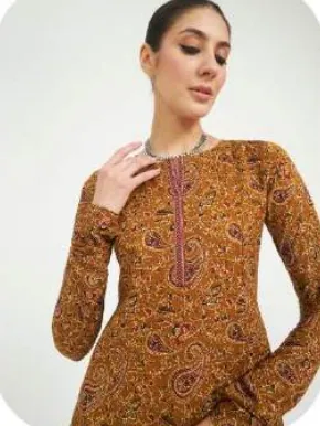 Mustard Brown Printed Flared Cotton Kurti