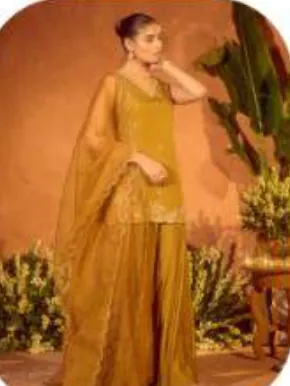 Mustard Gold Viscose Chanderi Kurta Set with Dupatta