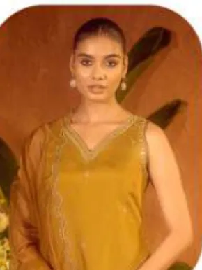Mustard Gold Viscose Chanderi Kurta Set with Dupatta