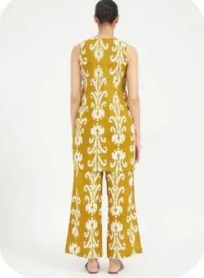 Mustard Ikat Print Angrakha Cotton Kurti & Farsi Salwar Set
