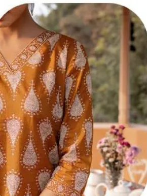 Mustard Ikat Print Cotton Kurti Pant Set