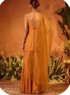 Mustard Orange Strappy Viscose Chanderi Kurta Set with Dupatta