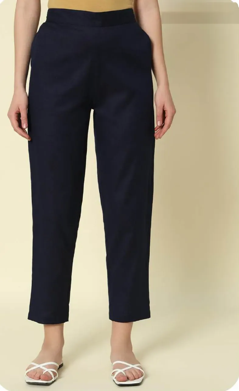 Navy Blue Cotton Narrow Pants