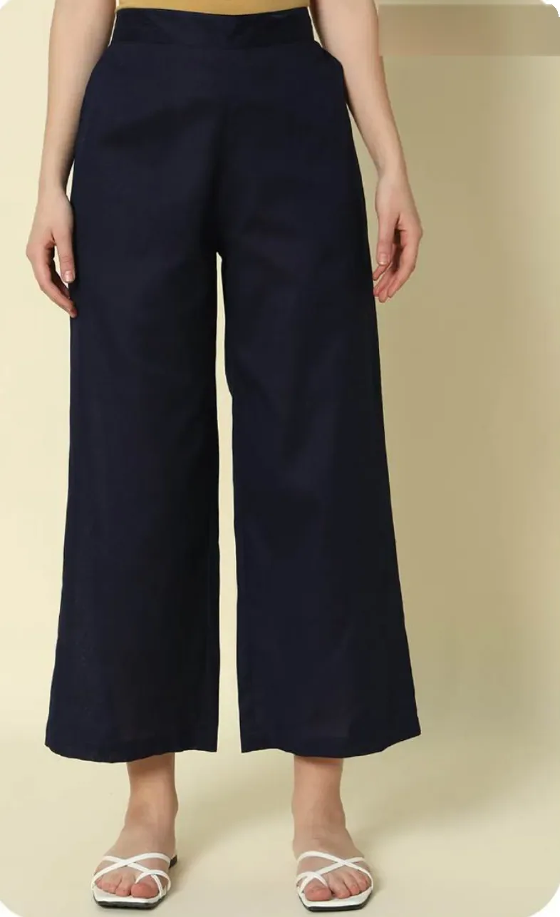 Navy Blue Cotton Palazzo Pants