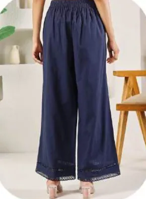 Navy Cotton Palazzo Pants