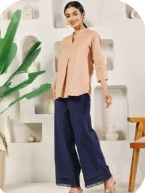 Navy Cotton Palazzo Pants