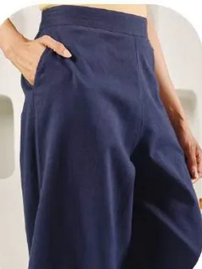 Navy Cotton Palazzo Pants