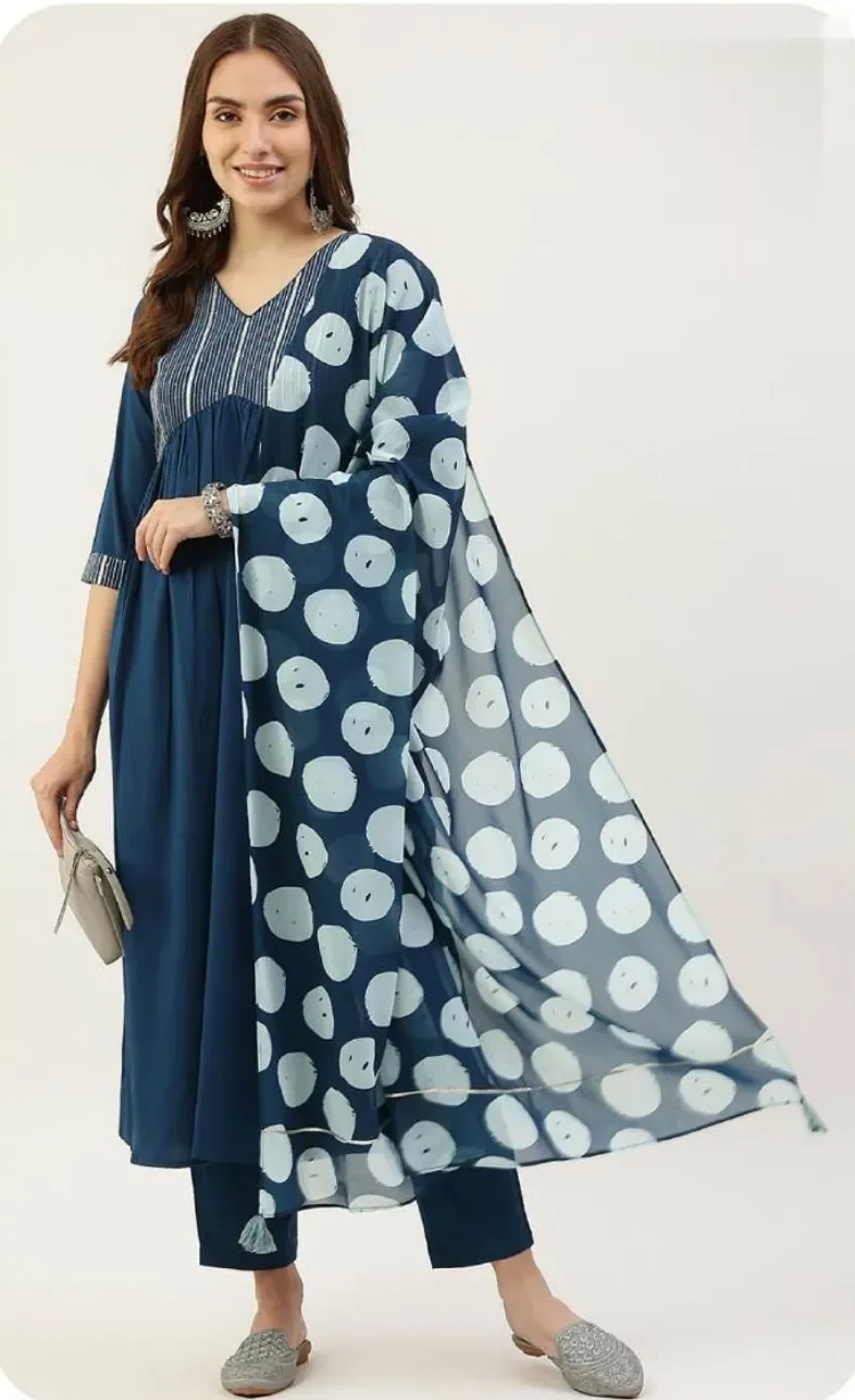 Navy Crepe Kurta Set with Dupatta