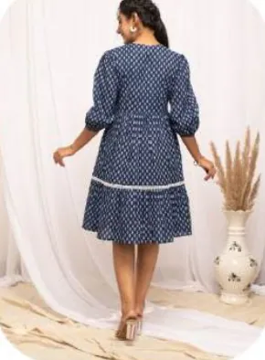 Navy Polka Dot Midi Cotton Dress