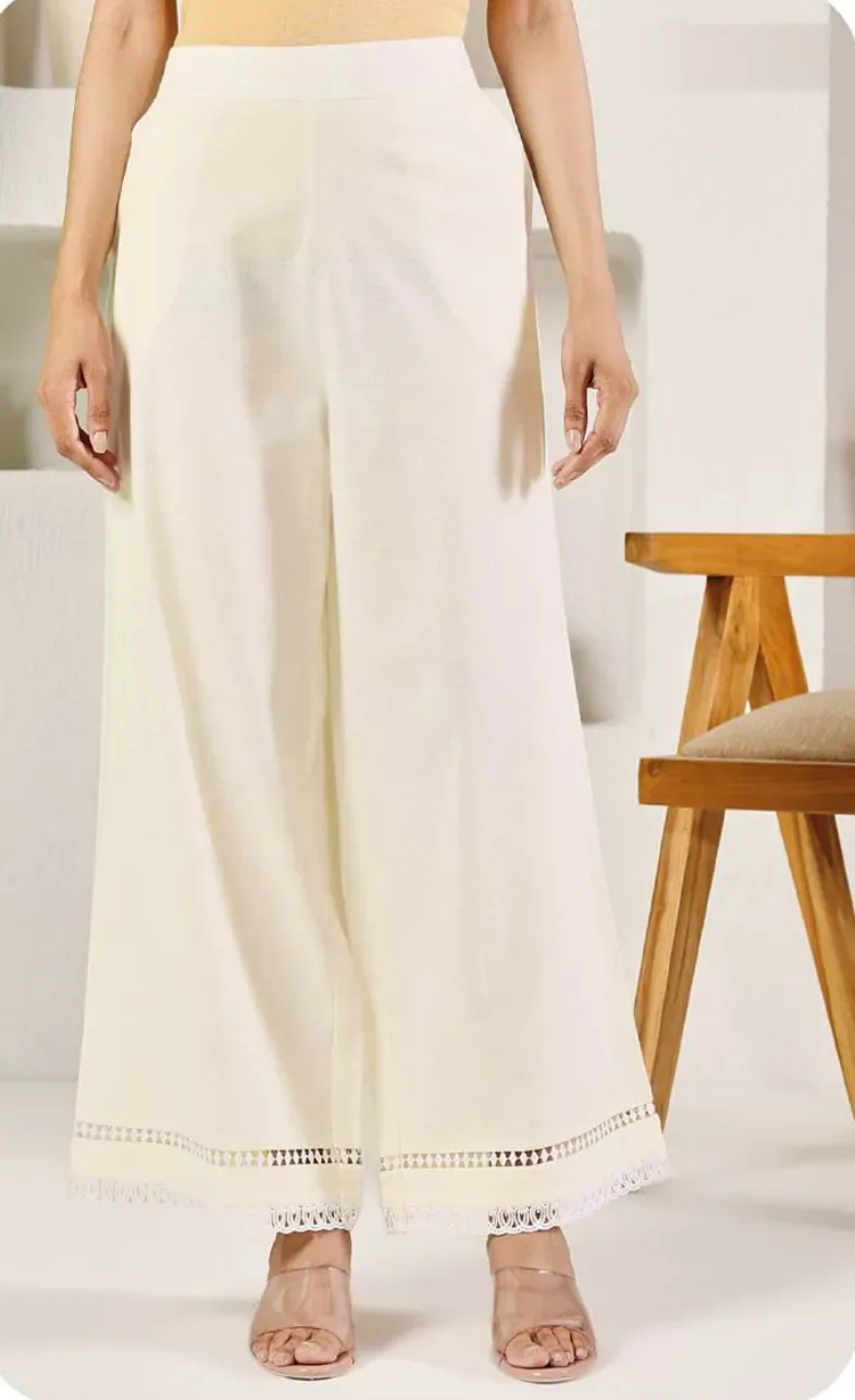 Off-White Cotton Palazzo Pants