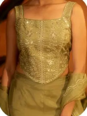 Olive Gold Viscose Chanderi Kurta Palazzo Set with Dupatta