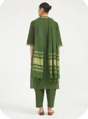 Olive Green Linen Kurta Set with Dupatta