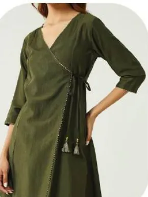 Olive Green Silk Blend Kurta Set with Dupatta
