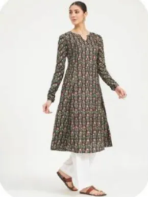 Olive Grey Printed Cotton Kurti
