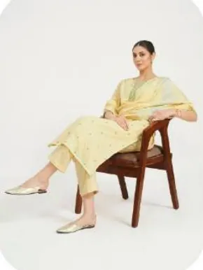 Pastel Lemon Yellow Linen Kurta Set with Dupatta