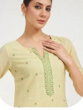 Pastel Lemon Yellow Linen Kurta Set with Dupatta