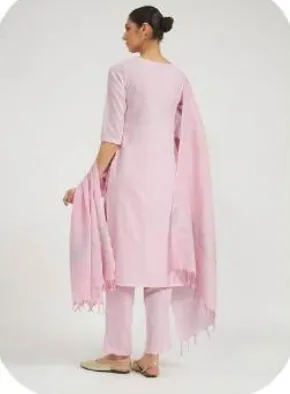 Pastel Pink Linen Kurta Set with Dupatta
