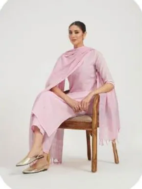 Pastel Pink Linen Kurta Set with Dupatta