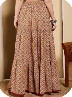 Peach Geometric Print Cotton Tiered Skirt