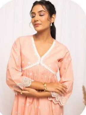 Peach Schiffli Wrap Cotton Dress