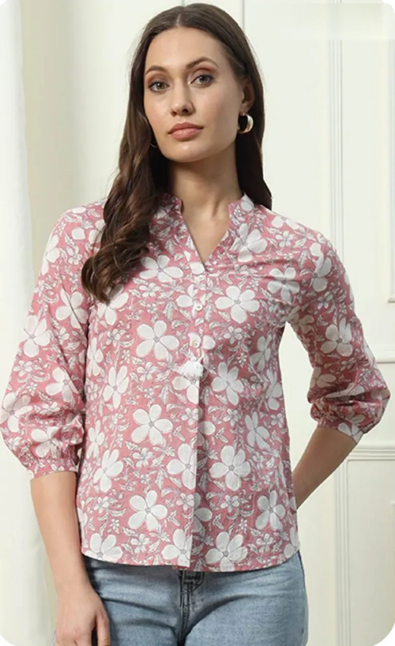 Pink Floral Print Cotton Top
