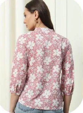 Pink Floral Print Cotton Top