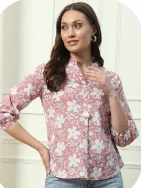 Pink Floral Print Cotton Top