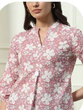 Pink Floral Print Cotton Top