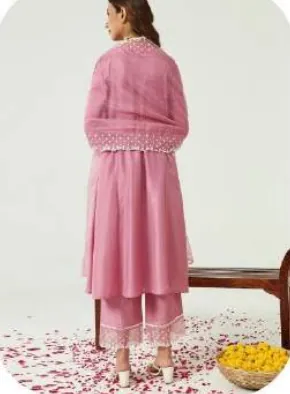 Pink Silk Blend Kurta Palazzo Set with Dupatta