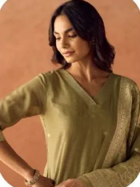 Pista Green Cotton Blend Jacquard Kurta Palazzo Set with Dupatta