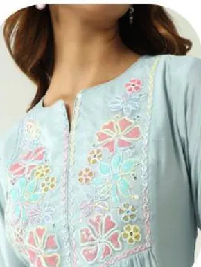 Powder Blue Viscose Chanderi Kurta Set with Dupatta