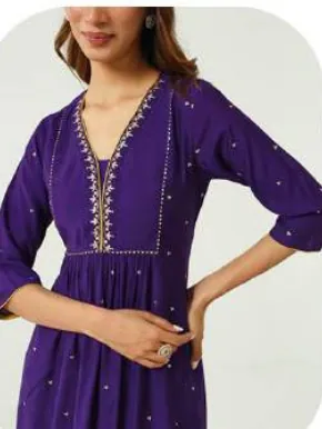 Purple Embroidered Chanderi Kurta Set with Dupatta