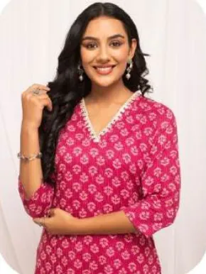 Rani Pink Printed Straight Cotton Kurti