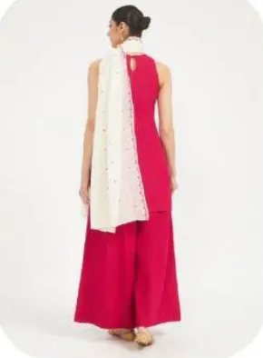 Rani Pink Sleeveless Cotton Kurta Palazzo Set with Dupatta