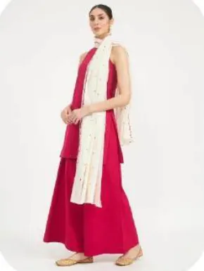 Rani Pink Sleeveless Cotton Kurta Palazzo Set with Dupatta