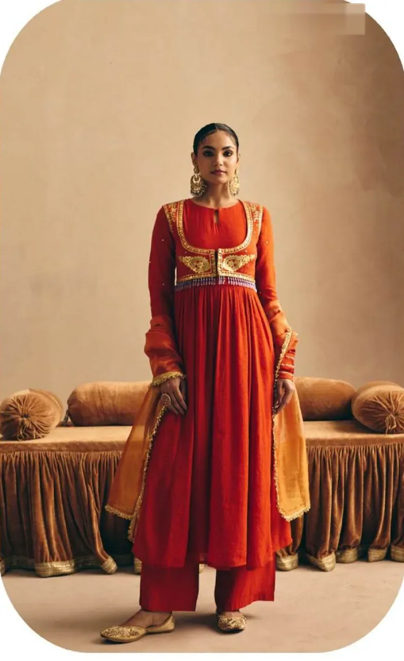 Red Mal Chanderi Kurta Palazzo Set with Dupatta