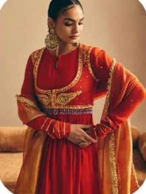 Red Mal Chanderi Kurta Palazzo Set with Dupatta