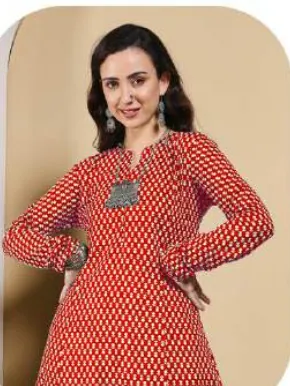 Red Printed A-Line Cotton Kurti