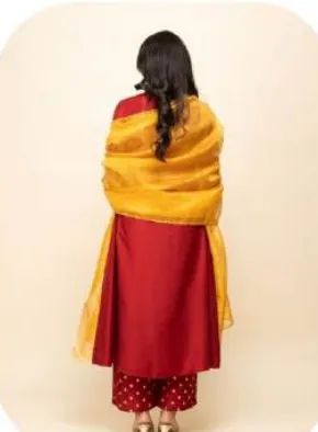 Red Silk Blend Kurta Set with Dupatta