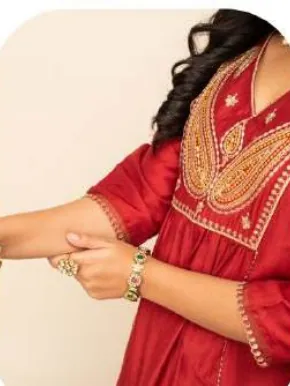 Red Silk Blend Kurta Set with Dupatta