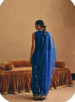 Royal Blue Embroidered Viscose Chanderi Kurta Palazzo Set with Dupatta